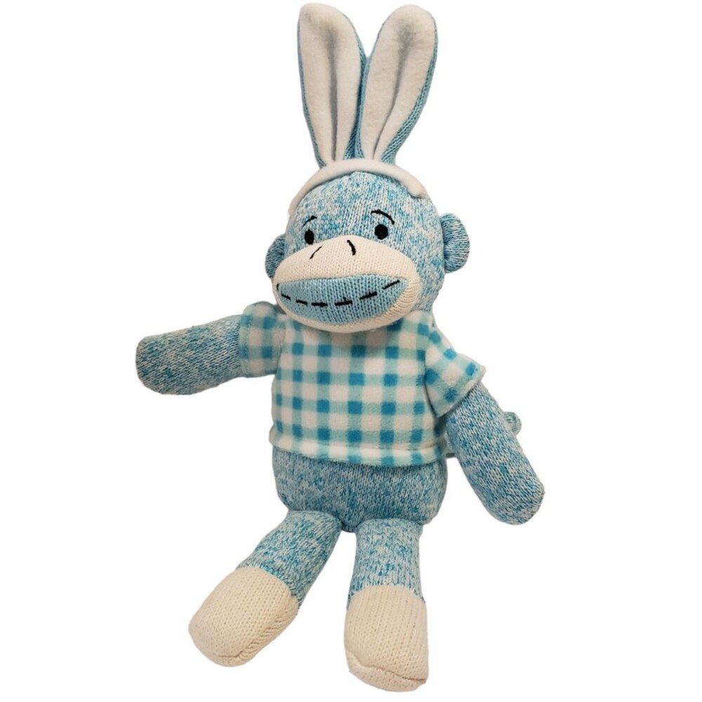 Sock Monkey Bunny Rabbit Ears Easter Plush Stuffed Toy 12" Dan Dee Teal Blue